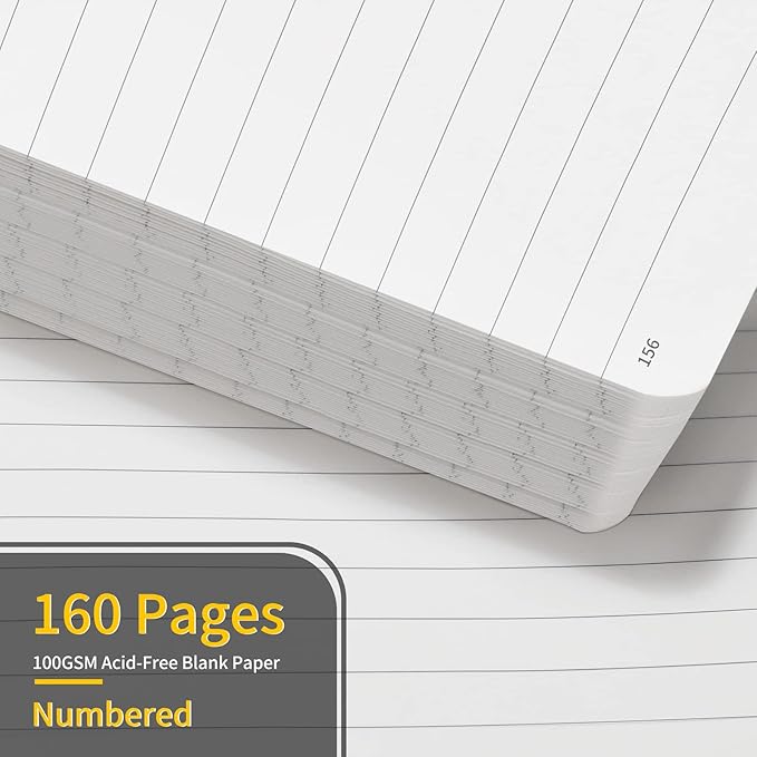 Annecy Lined Journal Notebook, Hardcover Numbered College Ruled Journal, Medium 5.5x 8.25, 160 Pages 100GSM Writing Paper, Black