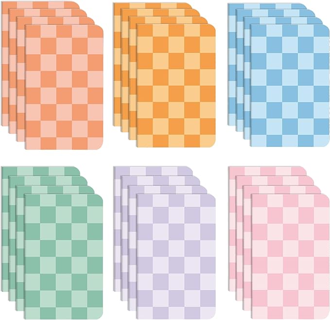 24 Pack Mini Hippie Groovy Notebooks Back to School Favors Small Pocket Size Retro Pink Blue Checked School Girl Notebooks for Students Teacher Appreciation Gift Employee Classroom Prize 5x3 Inch
