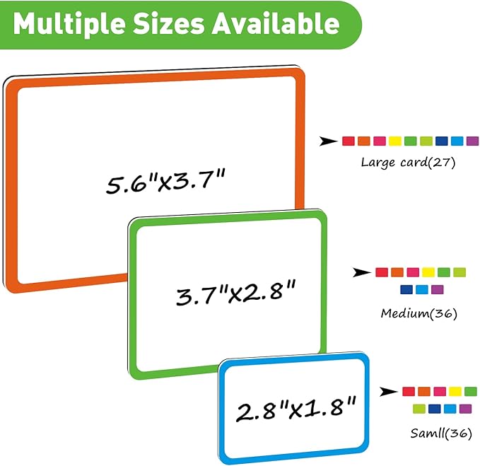 99 Pcs Magnetic Dry Erase Labels Reusable Name Magnets for Classroom Whiteboard 3 Sizes Colored Magnetic Blank Cards for Office Home Kitchen Fridge(Colorful)