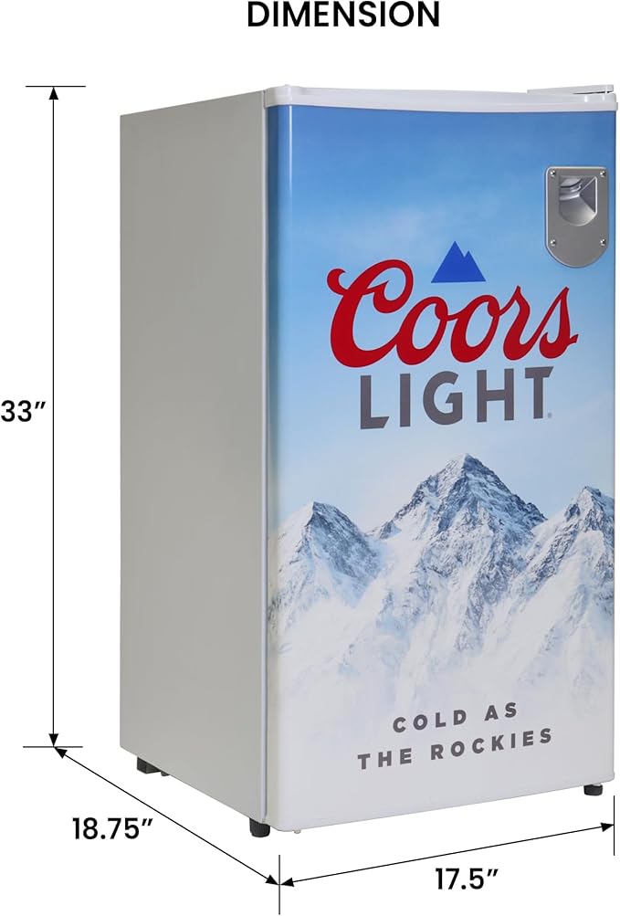 Coors Light Refrigerator - Mini Fridge For Kitchen, Bedroom, Office, Dorms, Cuarto, Cool Storage For Wine, Drink, Beverages, Compact Free Standing, Neveras Pequeñpara, 3.2 Cubic Feet Capacity, White