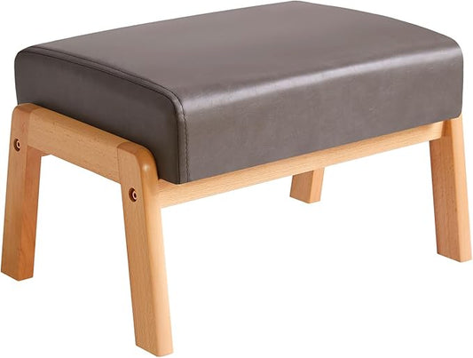 IBUYKE 10.2” H Small Foot Stool Ottoman, Rectangle PU Faux Leather Foot Rest with Padded Seat and Wood Legs, Modern Accent Ottoman Foot Rest for Living Room Bedroom Couch Office, Grey WBD013G