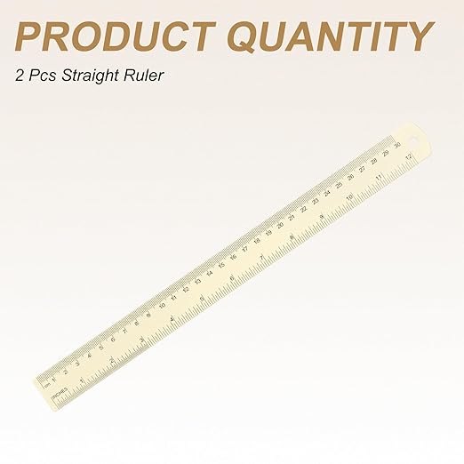 HARFINGTON 2pcs Metal Straight Ruler 30cm Metric SAE Aluminum Alloy Measuring Rulers Scale Tool with Hole for Measure Study Reading Classroom Office, White