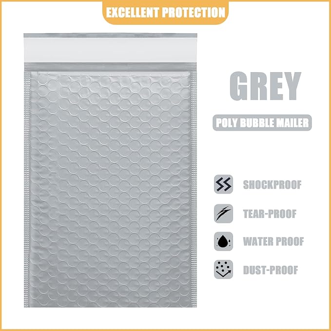 8.5in x 11in Bubble Mailer, Gray Poly Mailer, Padded Envelope, Shipping Envelope, Waterproof, Self-Sealing, For Small Business, Shipping, Mailing, Boutique Packaging(25PCS)