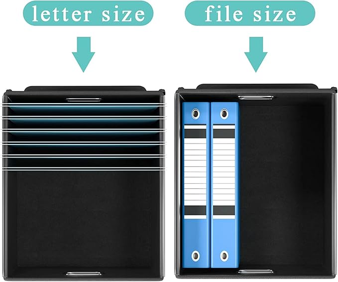 Huolewa File Organizer Box with Lid, Collapsible File Folder Organizer for Office Document Storage, Filing Box with Plastic Slide for Letter/Legal Size Hanging Files, Dark Grey