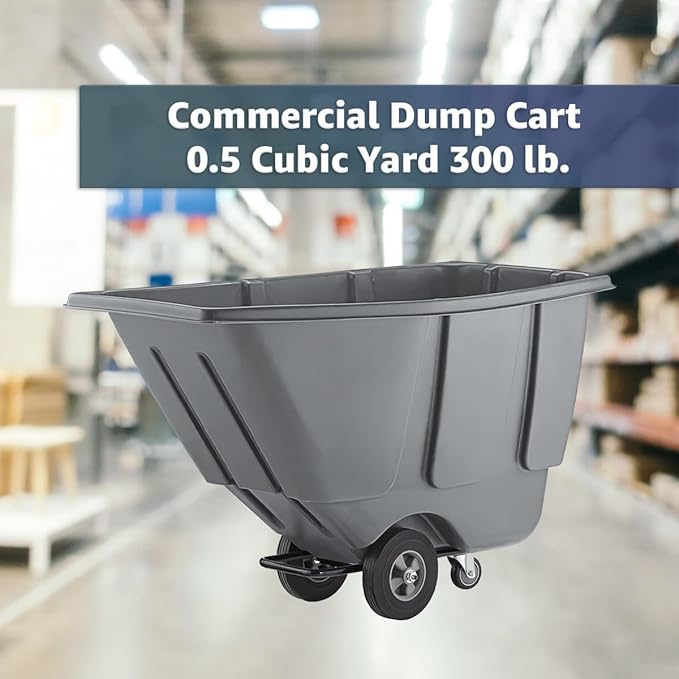 Commercial Garbage Wagon 0.5 Cubic Yard 300 lb., Tilt Truck, Construction Trash Recycling Trolley, Industrial Dump Cart Transportation, Rolling Waste Bin, Grey
