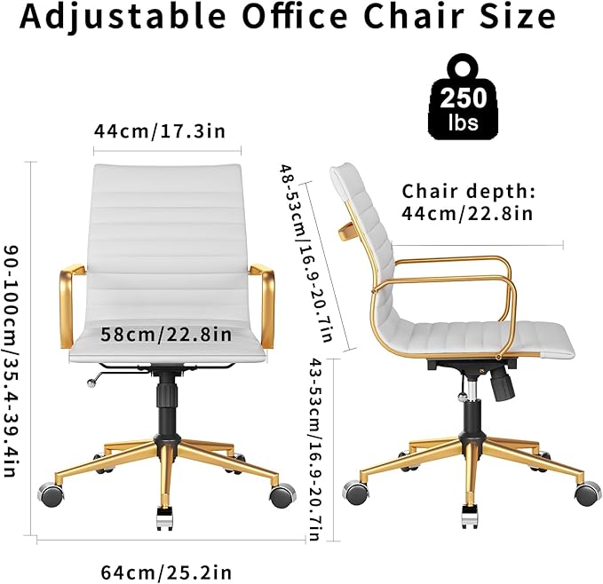 Chair, Desk Computer Chair ，with Armrests ，Ergonomic Office Chair for Home and Office, 17.32 x 22.83 x 35.43 inches, Multiple Colors (Gold White)