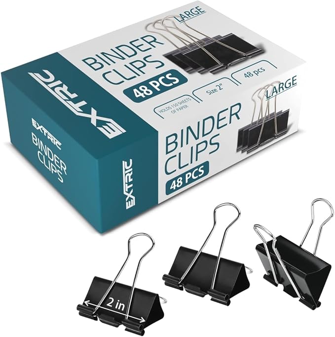 Binder Clips - 48 Pack Large Binder Clips, 2 Inch, Black Paper Clamps, File Clip for Home, Office and School Supplies