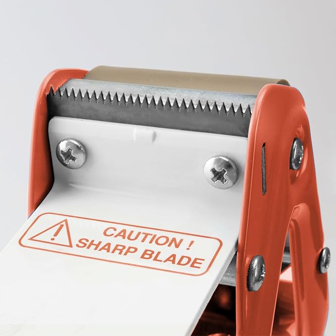 Heavy Duty Metal Frame Orange Packing Tape Dispenser 3 Inch Core with Special Ergonomic Handle, Tape Gun for Packing Boxes with Premium Tempered Steel Blade - for 2 inch Wide Roll