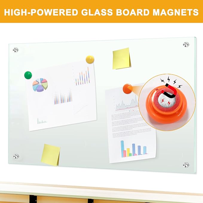 H-Qprobd White Board 24”x18“ Magnet Dry Erase Boards Frameless Magnetic Glass Whiteboard for Wall, Wall Mounted Whiteboard Includes 12 Magnets, 8 Markers and 2 Erasers