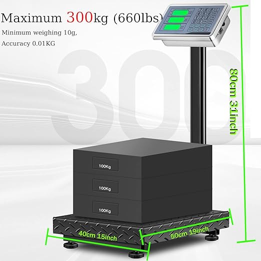 660lb Industrial Floor Platform Scale with 90°-135° Rotate Double Sided Display Weight Computing Digital Scale Platform Scale LB/KG for Luggage Shipping Package Computing