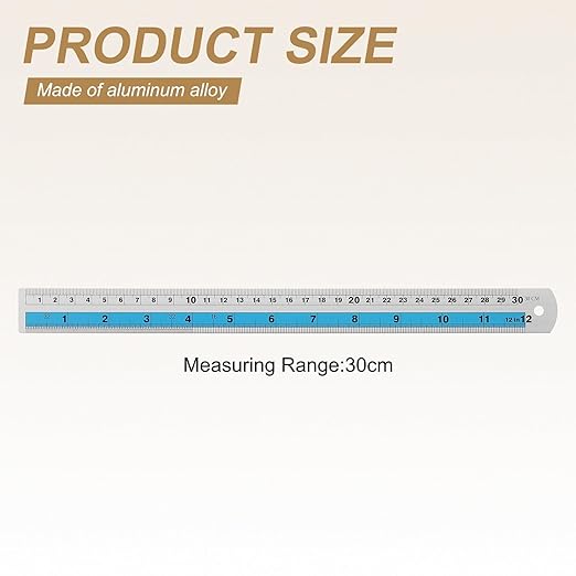 HARFINGTON 2pcs Metal Straight Ruler 30cm Metric SAE Aluminum Alloy Measuring Rulers Scale Tools with Hole for Measure Study Reading Classroom Office, Blue