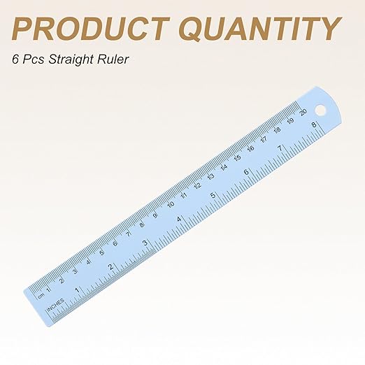 HARFINGTON 6pcs Metal Straight Ruler 20cm Metric SAE Aluminum Alloy Measuring Rulers Scale Tool with Hole for Measure Study Reading Classroom Office, Light Blue