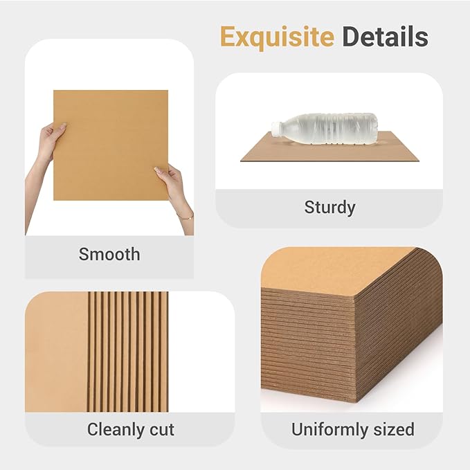 25 Pcs Book Board, Binder Board, Cover Board, Heavy Duty Chipboard for Book Binding, DIY Cardboard (Brown, 12 x 12 Inch 80PT)