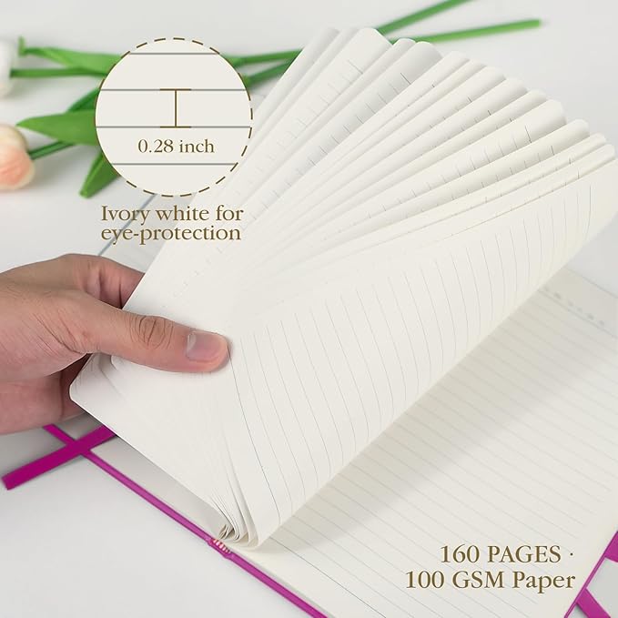A5 Lined Journal Notebook - 100 GSM Thick Paper, 6 Pack Hardcover Journaling Notebooks for Writing, Work, Travel, School, College Ruled Journals for Women Men, PU Leather Note Books, 5.5”x8.3”