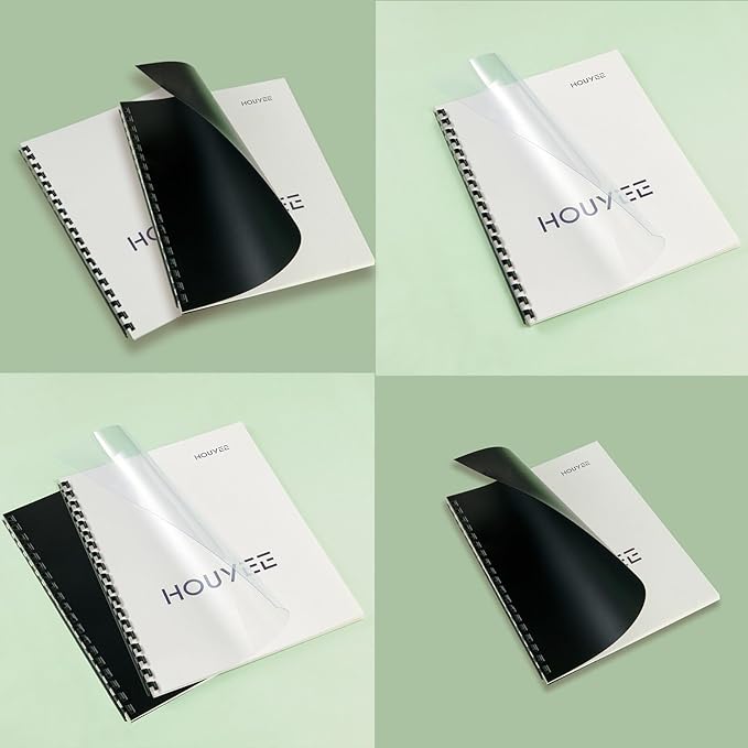 HOUYEE 180 Pack Binding Covers Set: 60 Pcs 3/8 Inch Black Binding Combs, 8.5x11 Inches, 60 Pcs 10 Mil Clear Binding Covers, 60 Pcs 12Mil Black Sand Texture, Letter Size