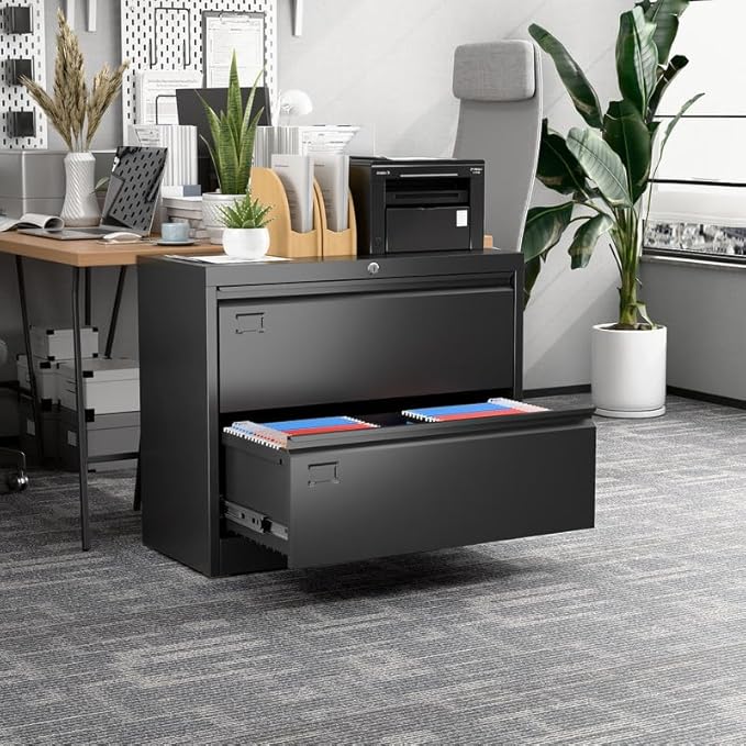 Aobabo Lateral File Cabinet 2 Drawer,Lockable Metal Filing Cabinet, Suitable for Home Office School Hanging Files Letter/Legal Size,Required-Assembly,Black