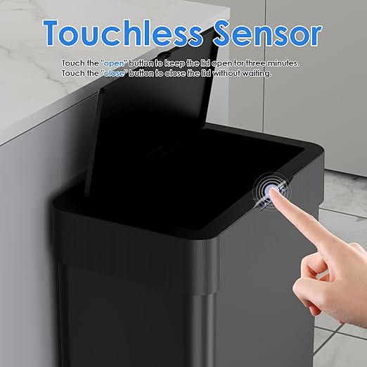 AthLike Sensor Trash Can, Touchless Motion Sensor Trash Bin, Smart Automatic Garbage Can with Soft-Close Lid, Bag Retainer Ring and Display Light,for Kitchen,Living Room Office (Black, 13.2 Gal)