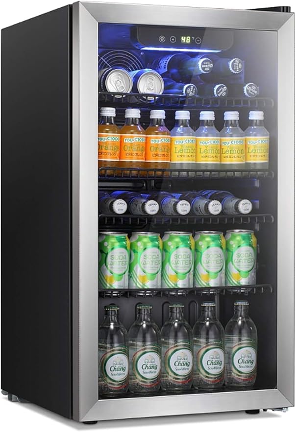 Antarctic Star Beverage Refrigerator Cooler -120 Can Glass Door Mini Fridge, for Soda Cola Beer or Wine Constant Glass Door Small Drink Dispenser Clear Front Door for Home, Bar 3.2cu.ft