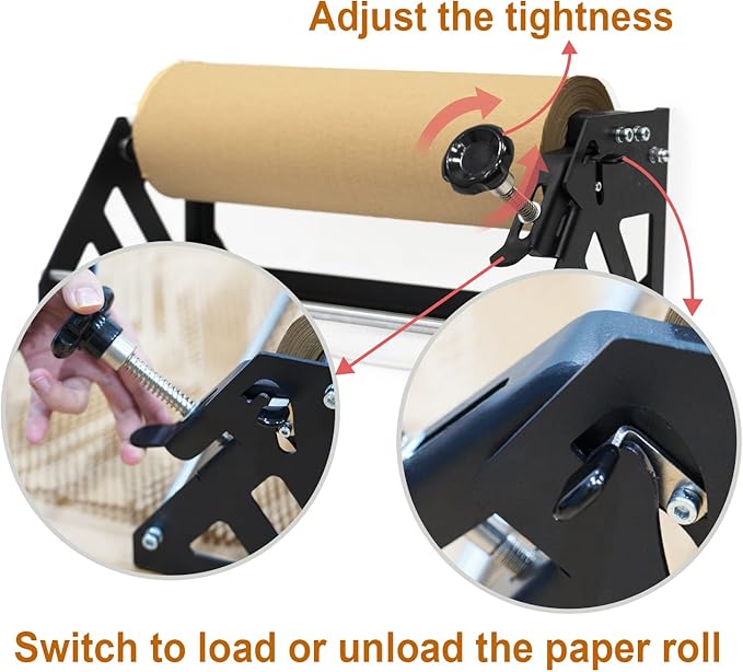 Honeycomb Packing Paper Roll Dispenser for Packaging, Improve Packing Efficiency, Kraft Wrapping Paper Holder Manual Cutter Machine for Small Business, Dispenser Machine Only, Core Size 2inch