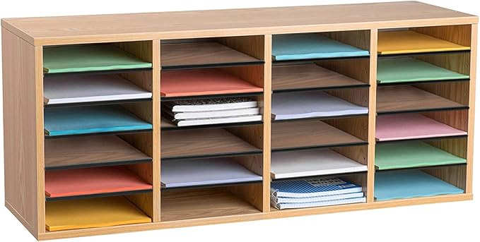AdirOffice Wooden Adjustable Literature Organizer, 24 Compartment Office Mailbox, or Classroom Literature Organizer, Medium Oak