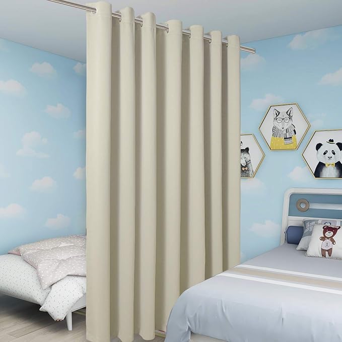 BONZER Room Divider Blackout Curtain Wide Room Darkening Total Privacy Wall Noise Reducing for Bedroom, 84L x 108W Inch (7L x 9W ft), 1 Panel, Cream