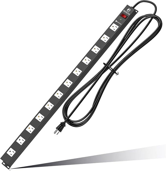 12 Outlet Surge Protector Metal Power Strip, 1800J Mountable Power Outlet, Heavy Duty Workshop Metal Power Strip for Commercial, Industrial, School and Home,15A 125V 1875W (6FT)
