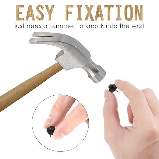 Hotop Push Pins Picture Hangers Double Headed Thumb Tacks Wall Hooks for Wall Hangings Picture Hangers Nails Small Photo Hanging Hook Pins for Home Office Photo Decor(Black,50 Pieces)