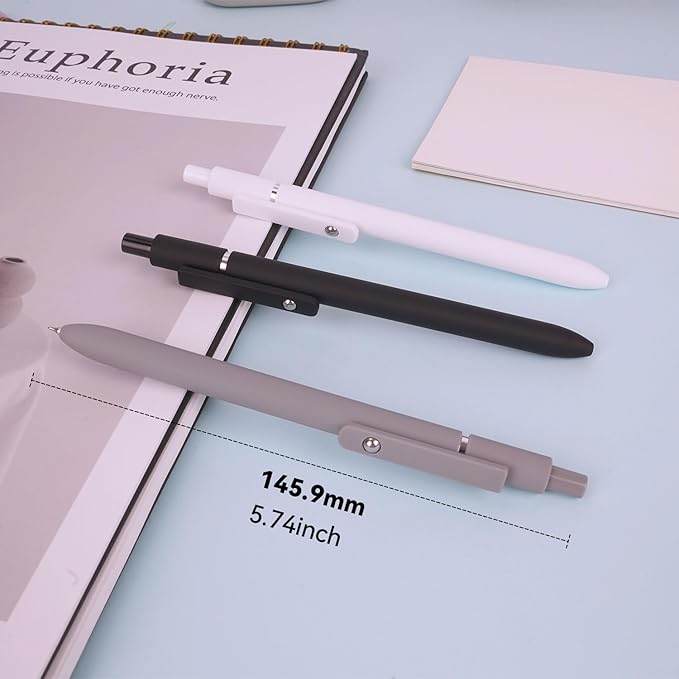 FIOVER Gel Pens, 6pcs 0.5mm Fine Point Black Ink, Smooth Writing Pens for Journaling, Nurse Aesthetic Cute Office School Supplies, Gifts for Women and Men(6Pcs Black White Grey-Black Ink)