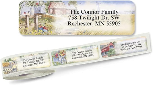 Colorful Images American Countryside Rolled Personalized Return Address Mailing Labels with Dispenser, Customize with Name & Shipping Address, 250 ¾” x 2½” Self Adhesive, Easy Peel Label Roll
