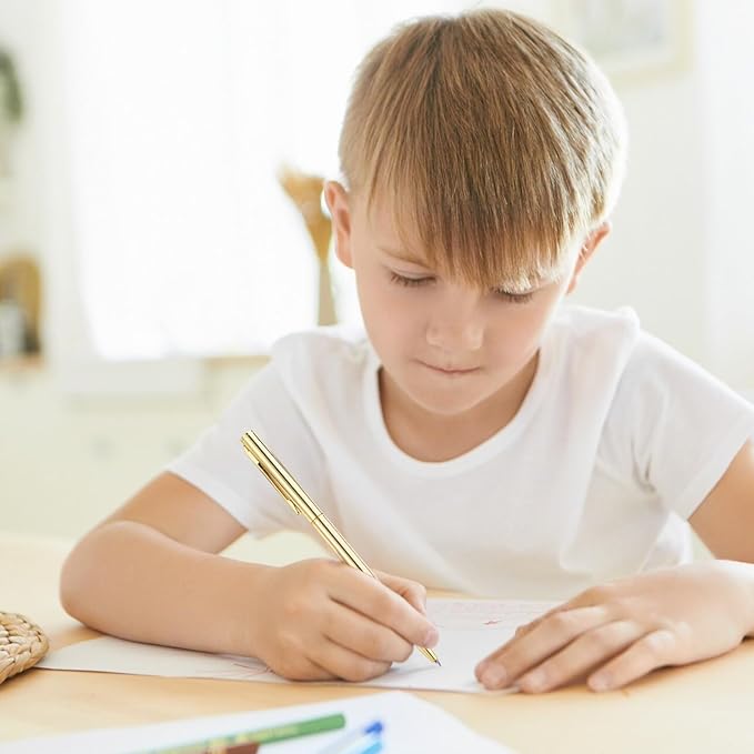 25 Pcs Gold Pens Bulk, Metal Ballpoint Pen, Retractable Black Ink 1mm Medium Point Smooth Writing Pens, Stylish Writing Pen Set with Clips for for Business Office Teachers Weddings and Parties