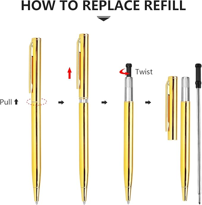 3 Pack Slim Ballpoint Pens Black ink Medium Point 1.0 mm Writting Pen, Great Gift for Wedding Business Office Students Teachers Christmas (Gold)