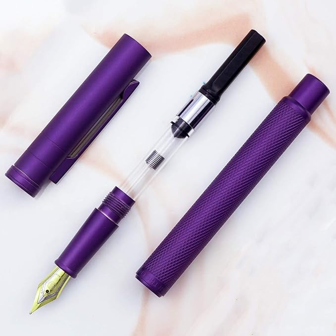Asvine Purple Forest Fountain Pen Fine Nib Classic Design with Converter and Metal Pen Case Set