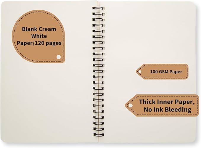 6 Pack Unlined Spiral Notebook for Work - A5 Blank Journals Note Books Bulk for School - Soft Cover Sketchbooks for Drawing Writing, Office Supplies, 60 Sheets/120 Pages,8.2" X 5.8"