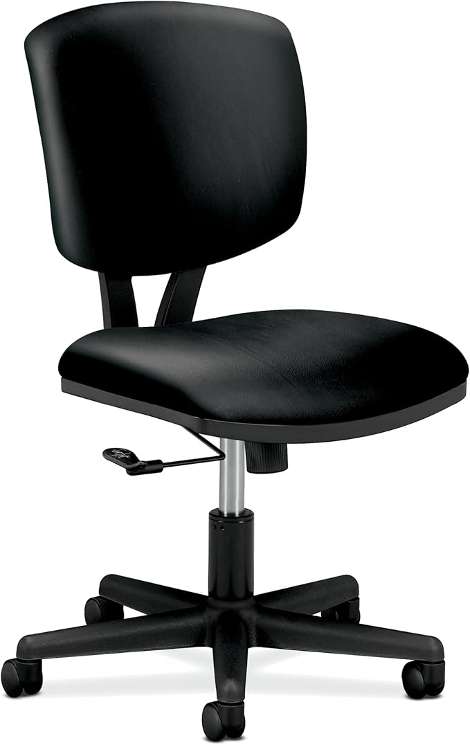 HON Volt Armless Chair, Ergonomic Adjustable Center-Tilt Recline, Leather Back and Seat, Swivel Desk Chair, Black