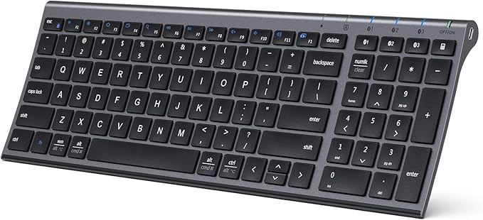 iClever BK10 Bluetooth Keyboard, Universal Bluetooth 5.1 Wireless Keyboard with Number Pad, Ergonomic Design, Multi-Device Compatibility, Stable Connection for Mac, iPad, iPhone, Android, Windows