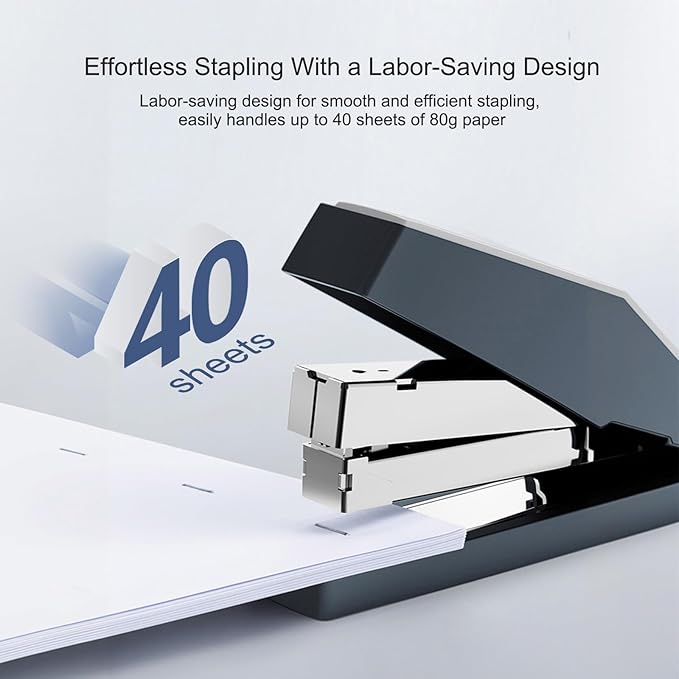 Comix Desk Stapler, 40 Sheet Capacity, Quick-Change Pop-Up Stapler Track, for Office & Classroom, Blue&Gray