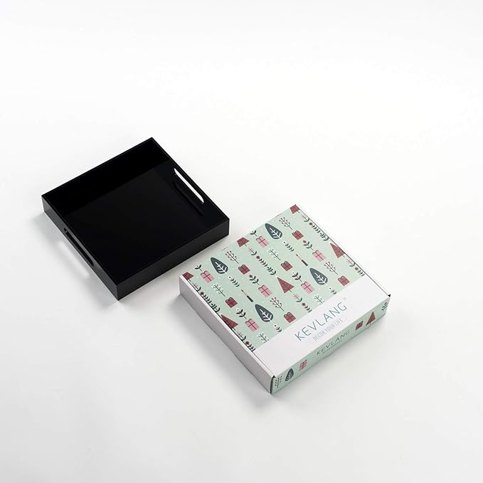 Black Sturdy Acrylic Tray with Handles-8x8 Inch- Countertop Organizer Tray for Kitchen,Bathroom,Office- Storage Box for Cosmetics, Jewelry,Toiletries,Toy,Gadgets