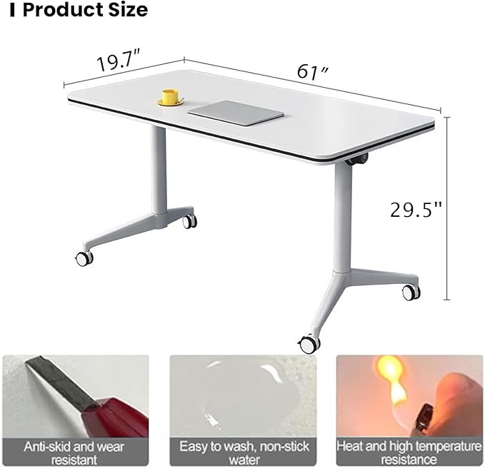 Conference Table Folding Conference Table, Modern Conference Room Table White Meeting Table Flip Top Large Mobile Training Tables, Mobile Training Seminar Tables for Office Classroom (4pack 63in)