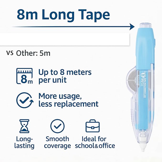 10 PCS Correction Tape Pens White-Out Applicator with Protective Cover, Smooth Ink Tape, Aesthetic Pen Design for School & Office Supplies (Retractable & Refillable)