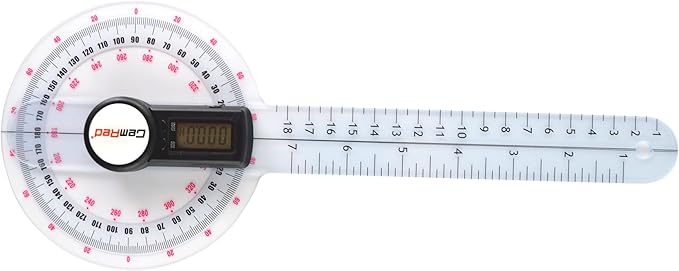 GemRed 12" Digital Goniometer 360 Degree Physical Therapy Plastic Protractor for Joint Range of Motion ROM Measurement