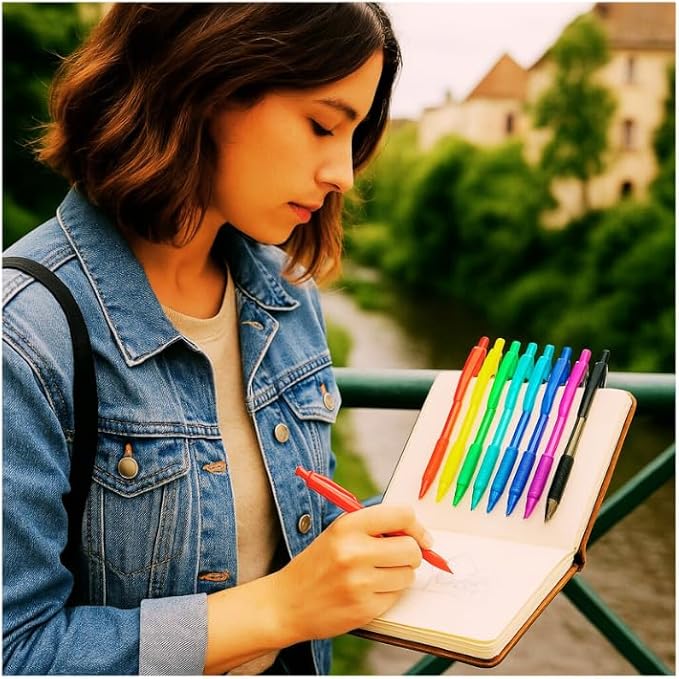 (20) Colorful Ballpoint Pens Assorted Colors Medium Ink Retractable School Office Home Note Taking Journaling Drawing