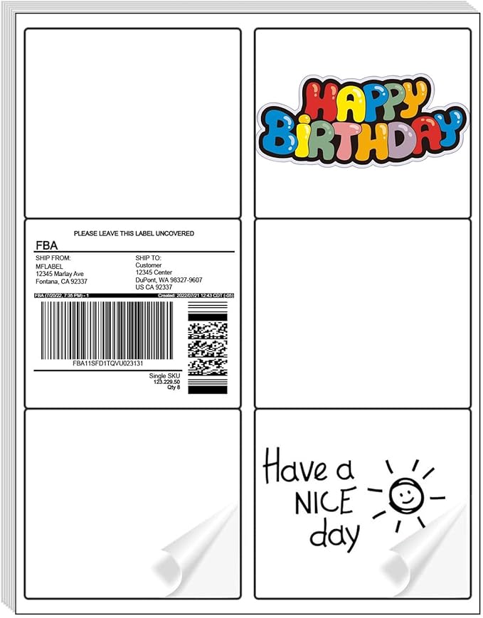 Coopaty 100 Sheets FBA Adderss Labels, 6 per Sheet 3-1/3" x 4" Label Stickers for Laser & Inkjet Printers, 6 Up Shipping Labels, 600 Printable White Sticker Paper