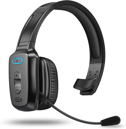 Bluetooth Headset, 60hrs Noise Canceling V5.2 Over Head Headphones, Single Ear Trucker Wireless Headset with Mic, Mute Button, Multipoint, for Phones PC Computer Truck Driver Office Work - Black