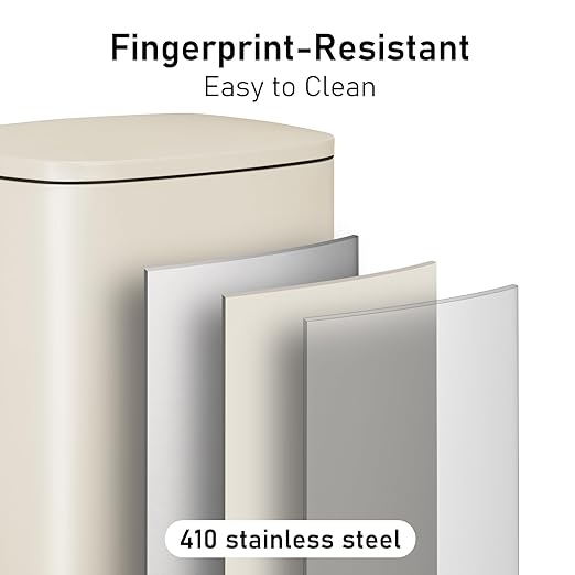 Arlopu 13.2+1.3 Gallon Step Trash Can, Stainless Steel Garbage Bin, Soft-Close Rubbish Bin with Removable Plastic Inner Bucket, Fingerprint-Proof, Lid Dustbin, for Kitchen Home (Beige)