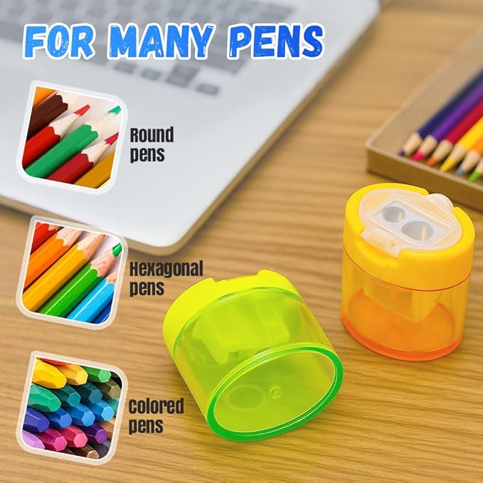 4 Pcs Pencil Sharpeners with Lid, 2025 New Small Dual Hole Manual Pencil Sharpener, Colored Handheld Pencils Sharpener for Classroom Home Office Back to School Supplies (Round)