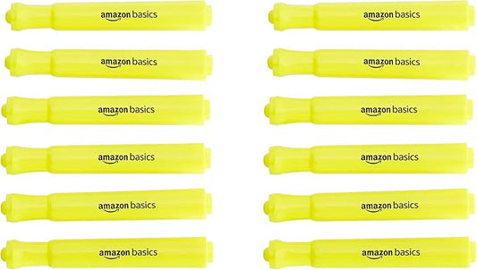 Amazon Basics Highlighters 12 Pack, Yellow Colors, Chisel Tip,Bible Highlighter,Office and School Supplies