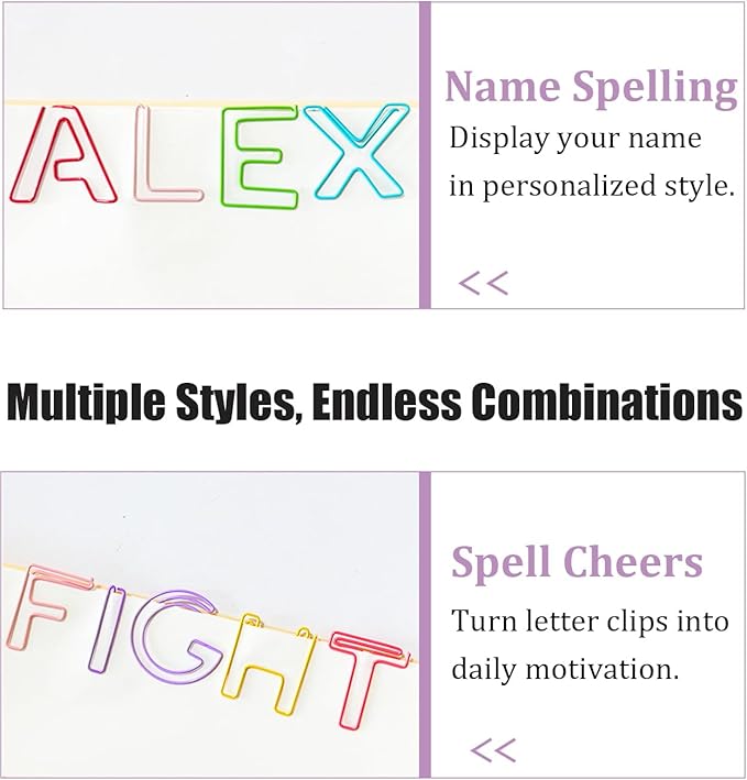 52 Pcs A-Z Stainless Steel Paper Clips - Alphabet Letter Clips for Office & School with Storage Box Assorted Color (26 Letters)