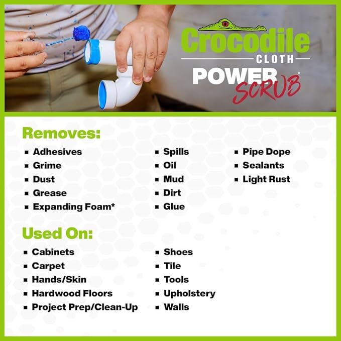 Crocodile Cloth Power Scrub - 40 (15" x 10") Heavy Duty Cleaning Wipes. Safe on Skin & Multiple Surfaces. Infused with Aloe & Vitamin E. Textured, Large, Pre-Moistened & Absorbent.