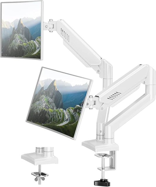 Dual Monitor Desk Mount - Adjustable Monitor Arm for 2 Monitors up to 32 inches/19.8 lbs, Double Monitor Stand VESA Bracket with C-Clamp & Grommet Mounting, Computer Screen Mount, White, Freelift