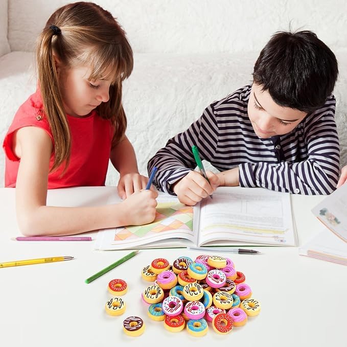 Donut Erasers, 25 Pieces Bulk, 3D Cute Food Novelty Pencil Erasers for Candy Party Favor Gift Filling and Art Supplies